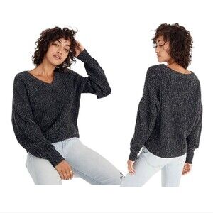 MADEWELL Silk Wool Pleat Sleeve Pullover Sweater in Ashland Slate size Small